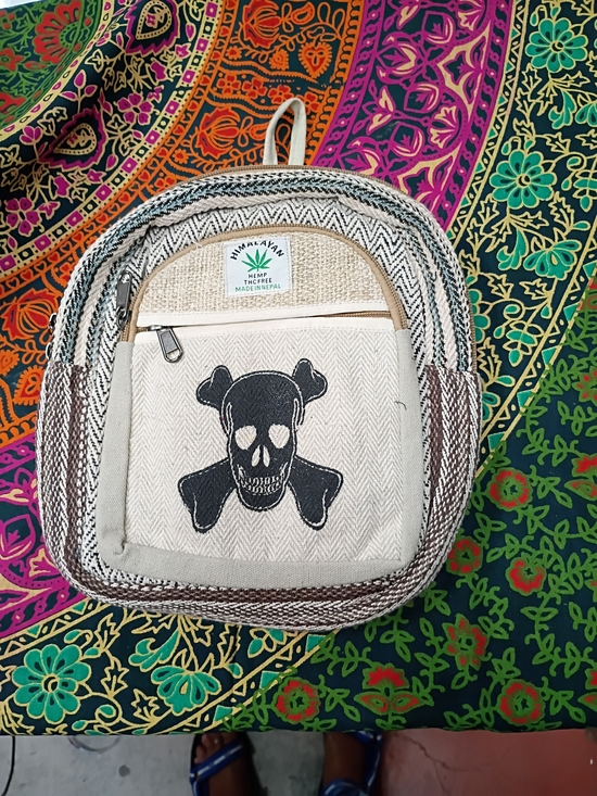 Himalayan Hemp Handbags - NWOT Himalayan Hemp Skull Patch Mini Backpack - Natural & Brown